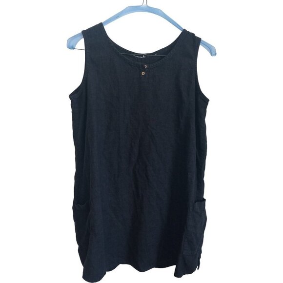 Black Linen style sleeveless mini dress - Picture 1 of 4